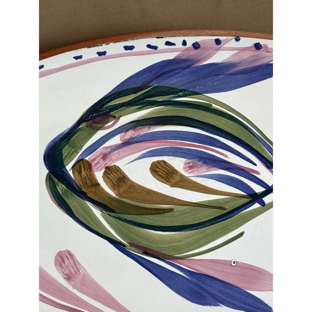 Hand Painted Italian Plate w Fish Blue Pink Green Brown 12